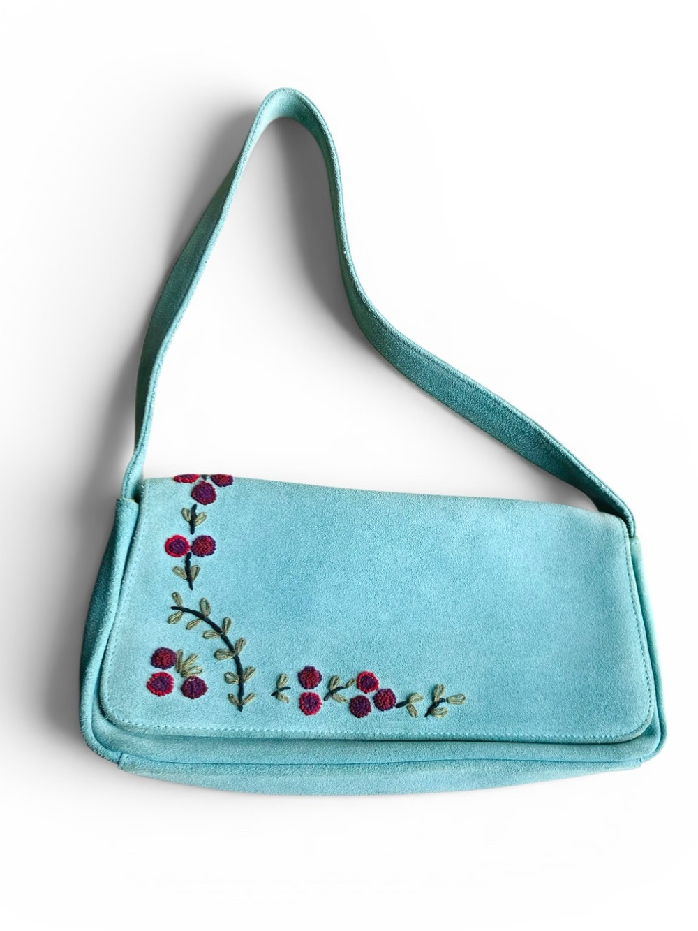 Vintage Anthropologie suede leather baguette handbag  with embroidery by Hype